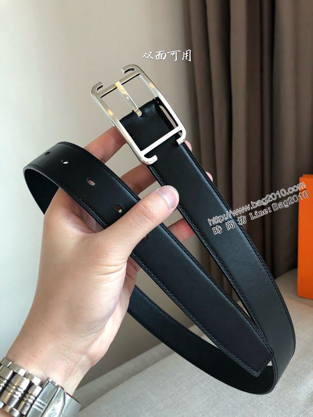 HERMES高端男士皮帶 愛馬仕SOCIETY 32 REVERSIBLE BELT金屬扣雙面用腰帶  jjp1109